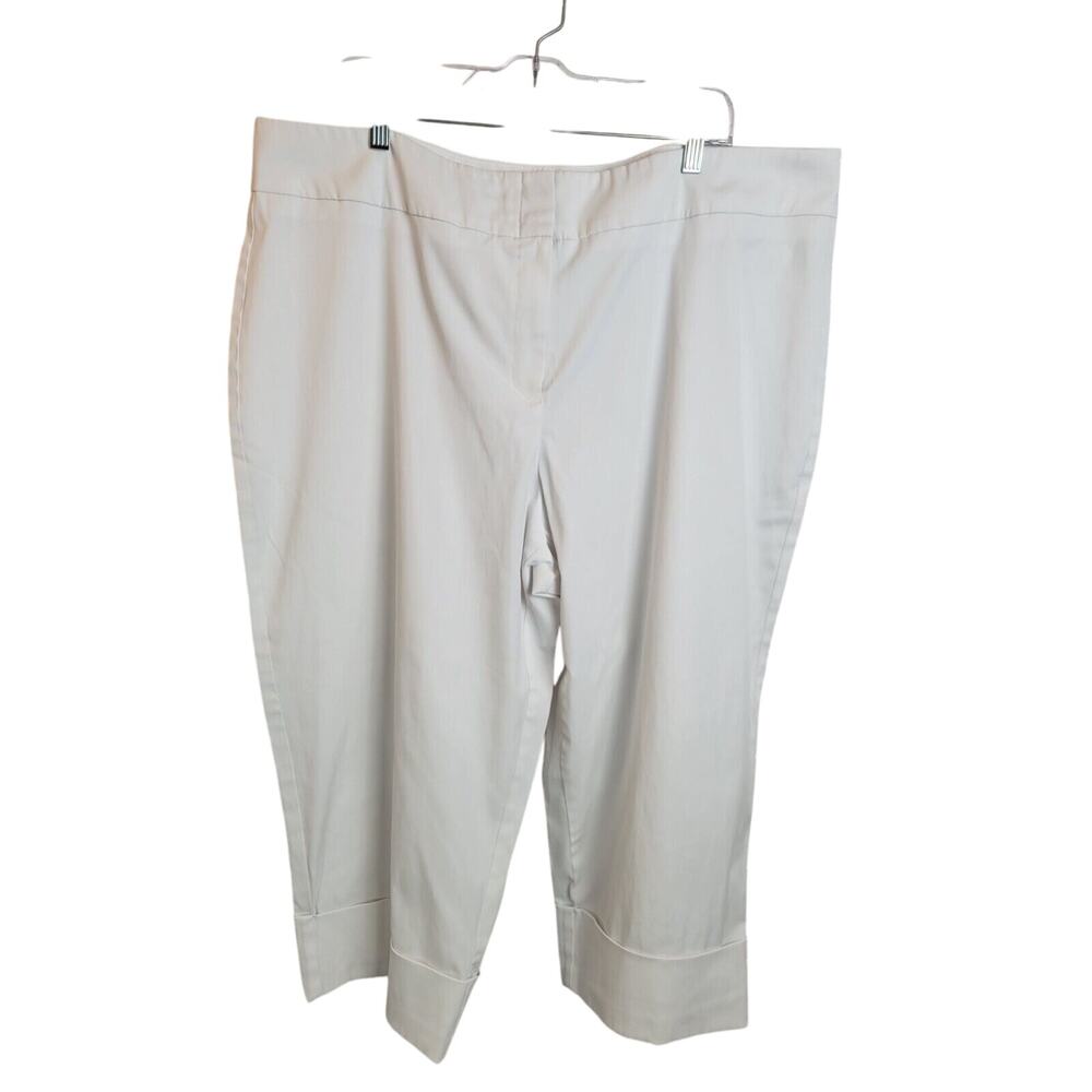 Studio 1940 White Straight Leg Cuffed Hem High Rise Cropped Pants Women's Sz 22W
